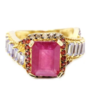 925 STERLING SILVER NATURAL RED RUBY AFRICA, SAPPHIRE, TANZANITE RING SIZE 7 - Picture 1 of 9
