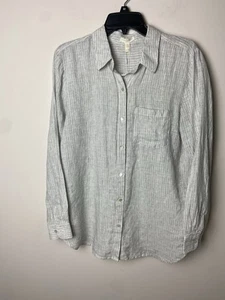Eileen Fisher 100% Leinen Karriere Top Bluse Hemd gestreift Knopfleiste Gr. P/M - Bild 1 von 4