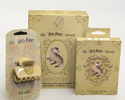Harry Potter Kitsch Hufflepuff House  Satin Pillow Case, Hair Clip And Hair Wrap - Image 1 of 4