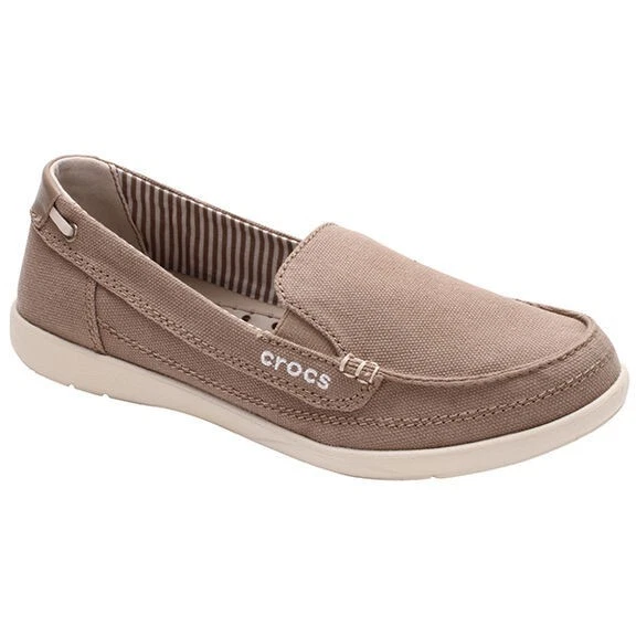 Crocs Women's Size 9 Walu Canvas Slip-On Loafers Boat Shoes Flats Khaki Color - Image 1 of 4