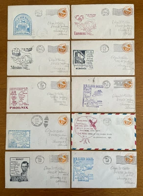10) US  AIRMAIL / FIRST FLIGHT COVERS   1- 1938 / 9- 1950  OH/IL/TX/WI/AZ/MA/NJ - Image 1 of 4