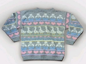 Maglione donna Arielle vintage retrò anni 80 grigio cuore d'anatra taglia L Cottagecore USA - Foto 1 di 3