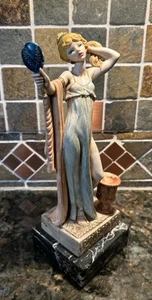 Depose Italy Figurine 463 Woman With Mirror Carrara Marble Base Spider Mark - Picture 1 of 12