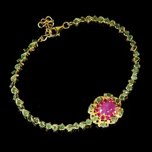 925 Sterling Silver Bracelet Oval Ruby 8x6mm Emerald Gemstone Jewelry 8 Inches - Picture 1 of 13