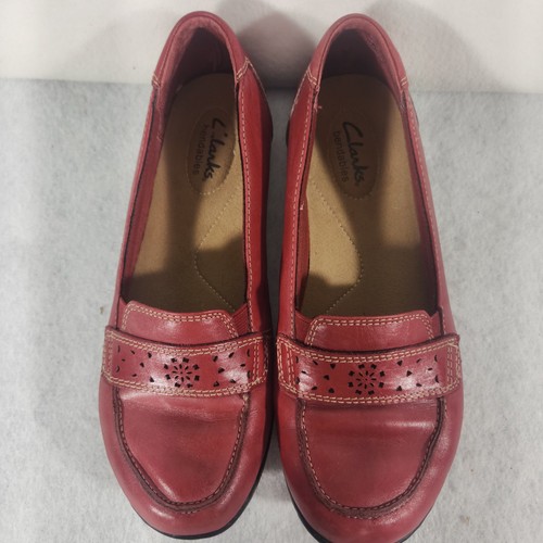 Scarpe mocassini Clarks Bendables donna taglia 7M pelle rossa casual slip on