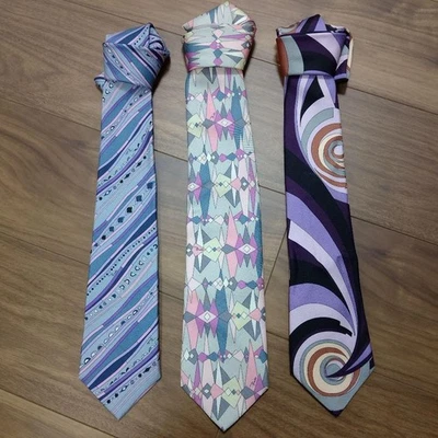 EMILIO PUCCI Set of 3 Silk Ties Multicolor Geometric and Abstract Patterns Italy - Image 1 of 4