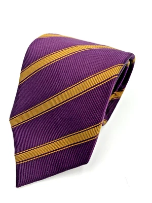 Corbata para hombre JZ Richards Repp 100 % seda púrpura dorada hecha a mano en EE. UU. - 61" x 3 7/8" Foto 1 de 4