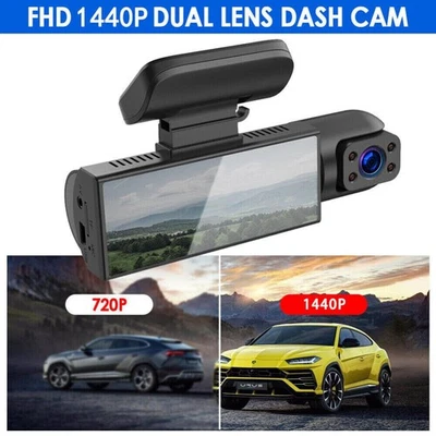 Dash Cam 3.16in Night Vision Dual Lens Car DVR Recorder Front Inside Camera HD - Image 1 of 4