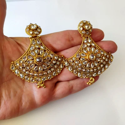 Bohemian Czech Gold Plate Pave Rivoli and Teardrop Crystal Dangle Statement Earr - Image 1 of 4