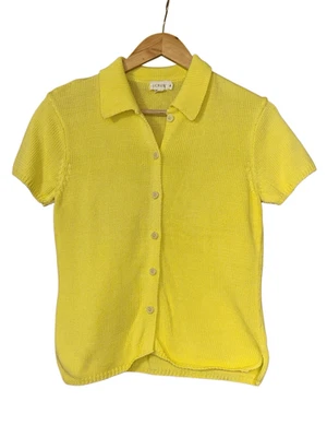 J.Crew Punto Manga Corta Botones Cárdigan Suéter Top Algodón Mantequilla Amarillo Med Foto 1 de 4