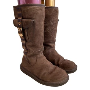 UGG Retro Cargo boots US womens 6 brown shearling mid calf tall striped buckle - Picture 1 of 16