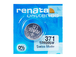 Renata 371 Pila Batteria Orologio Mercury Free Silver Oxide SR920SW Swiss 1.55V
