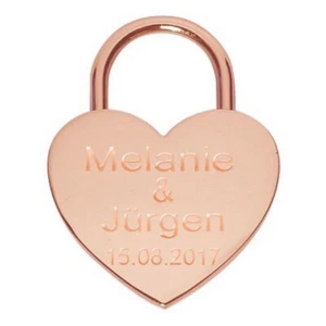 NEU Liebesschloss Herz in Rose-Gold mit Gravur Groß 60x45 mm Vorhängeschloss ♥ - Picture 1 of 11
