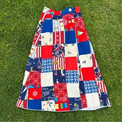 Maxi Falda Vintage Años 50 60 Patchwork Náutica Cintura Alta Patriótica Vela Med Foto 1 de 4