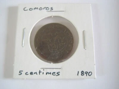 Comoros 5 Centimes 1890 Coin Antique - Image 1 of 3