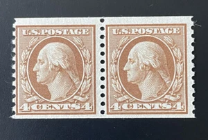 Estampillas de Estados Unidos; Scott #495 par de bobinas genuinas: 4c Washington M OG NH (22 1/2 mm) $50 - Imagen 1 de 6