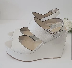 Via Spiga Orlando white leather criss-cross wedge sandals Women's size 10 - Picture 1 of 10