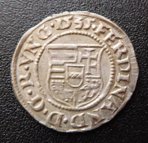 UNGHERIA / DENARIO MEDIEVALE IN ARGENTO 15. / 1535 K-B - Foto 1 di 2