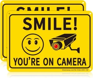 2er-Pack Smile You're On Camera Schild Videoüberwachung Schilder Outdoor. 10 x 7 Zoll - Bild 1 von 9