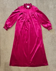 VTG Gilligan O'Malley Women's Velvet VelourBishop Sleeves Nightgown Fuchsia L/XL - Picture 1 of 12