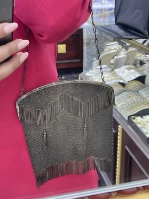 ANTIGUO BOLSO DE MANO MECH PLATA 800. "Hebilla de zafiro ~ 8x7""" Foto 1 de 4