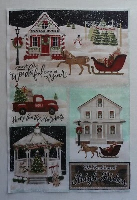 Fabric Cotton Winter Holiday Scenes  Picture size 12 1/4" x 8 1/8" Quilt Sewing - Image 1 of 3