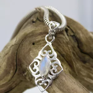 Rimorchio Pietra di Luna Ciondolo IN Argento 3cm Sterling 925 Moderno Rhombe - Foto 1 di 5