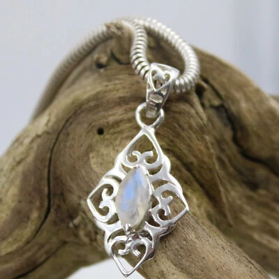 Rimorchio Pietra di Luna Ciondolo IN Argento 3cm Sterling 925 Moderno Rhombe - Immagine 1 di 4