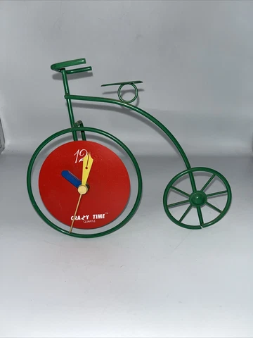 Vintage Green Metal Bicycle Shaped Desk Table Clock Crazy Time Quartz, Works! Cover