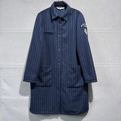 Casaco bordado Zara feminino grande azul longo listra de giz RJ remendo marinho - Imagem 1 de 4