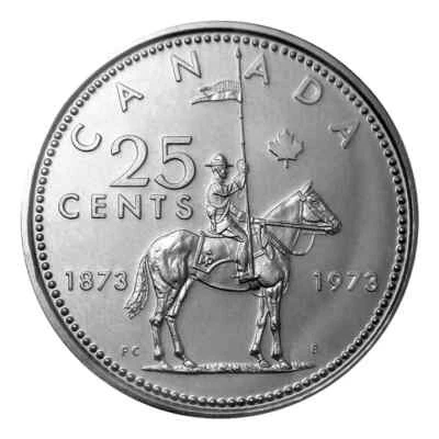 1973 CANADA 25 CENTS RCMP MOUNTIE BRILLIANT UNCIRCULATED QUARTER COIN - Image 1 of 2