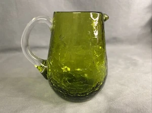 Vintage Pilgrim mundgeblasen Avocado grün Crackle Glas 3,75" Miniatur Krug - Bild 1 von 5