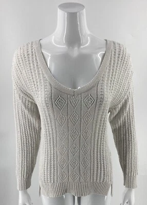 Suéter para mujer White House Black Market talla grande blanco tejido abierto mezcla de lino Foto 1 de 4
