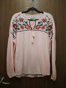Ruff Hewn NWT Long Sleeve Cotton Blend Pink Embroidered Shirt BEAUTIFUL NEW