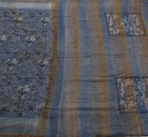 Sushila Vintage Gray Saree 100% Pure Georgette Silk Printed Floral Craft Fabric - Picture 1 of 8