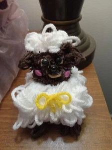 OOAK Dog Craft Collectible Puppy Brown White 4 inches Handmade Yarn Chihuahua - Picture 1 of 4