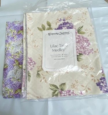 KQ 7 Piece “Lilac Time” Fat Quarter Medley Plus 2 Yards K Francour Floral Fabric - Image 1 of 4