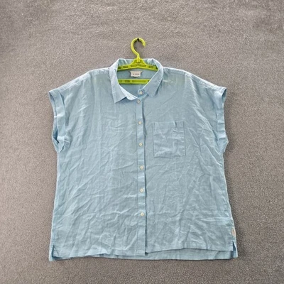 Женская рубашка Orvis на пуговицах XL синяя льняная вискоза с коротким рукавом - Изображение 1 из 4