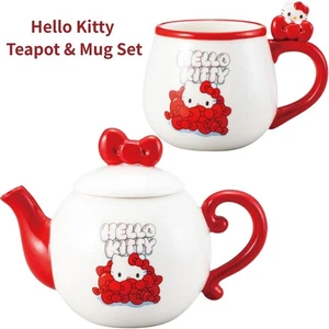 Hello Kitty Teekanne & Becher Set Edgy Ribbon Keramik weiß 500ml 340ml Sanrio Japan - Bild 1 von 8