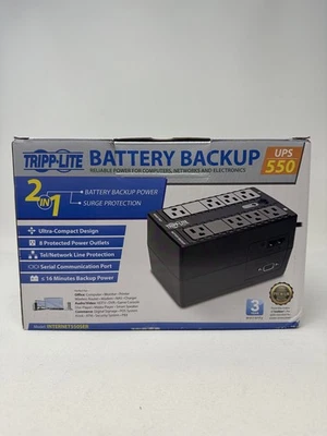 Tripp Lite INTERNET550U UPS 550VA 300W Desktop Battery Back Up Compact 120V USB - Image 1 of 2