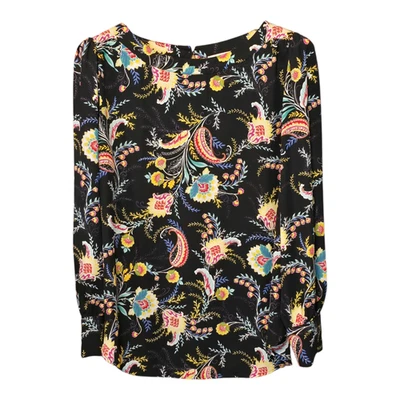 Top de cachemira floral oscuro Loft para mujer talla grande negro manga larga boho artístico Foto 1 de 4