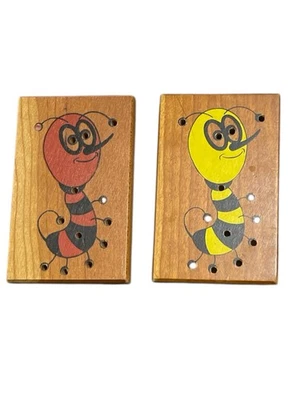 Pair Vintage Wooden Peg Game Space Bugs 4"×3" - Image 1 of 3
