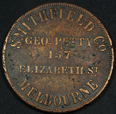 1860 ND George Petty Melbourne Australia Penny XF Dets KM Tn197.1 Free Shipping - Image 1 of 4