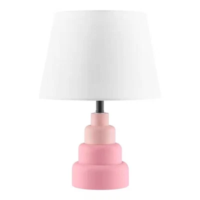 Small Pink Desk Light Table Lamp with White Fabric Shade for Bedside Nightstand - Image 1 of 3