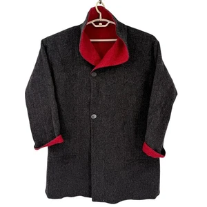 J. Jill Reversible Alpaca Lambswool Coat Charcoal Black Red Jacket Size M - Picture 1 of 9