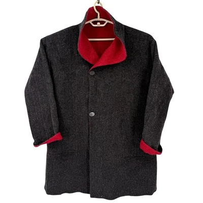 J. Jill Reversible Alpaca Lambswool Coat Charcoal Black Red Jacket Size M - Image 1 of 4