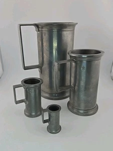 Vintage JTC Danish Pewter Steins Mugs Set of 4 Graduated Measuring Jugs MCM Bar - Picture 1 of 21