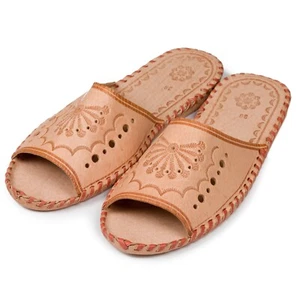 Womens Ladies Slippers Sandals Home Shoes GENUINE Leather Polskie Kapcie - Picture 1 of 7