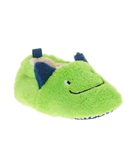 Pre-Walk Monster Face Lime Green Infant Boys Slippers w Bottom Grippers Size 4 - Picture 1 of 2