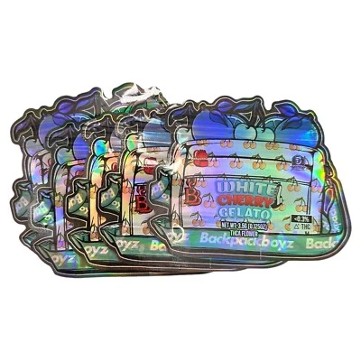 Bolsas de Mylar Sellables Bolsas de Embalaje de Mylar Holográficas de 3.5 G Gelato de Cereza Blanca Foto 1 de 4